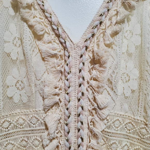 Beautiful Lace High Low Boho Summer Dress Size M Cream - Picture 3 of 11